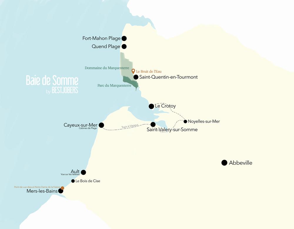 Carte indiquant les principaux points dintérêt de la Baie de Somme.