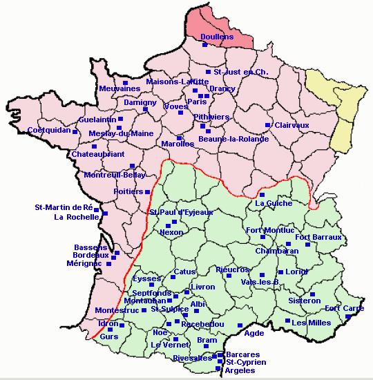 Carte des régions viticoles de France.