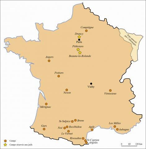 Carte des camps de concentration et dinternement en France pendant la Seconde Guerre mondiale.