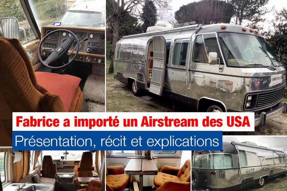 Une image montrant lintérieur et lextérieur dun Airstream, un camping-car américain.