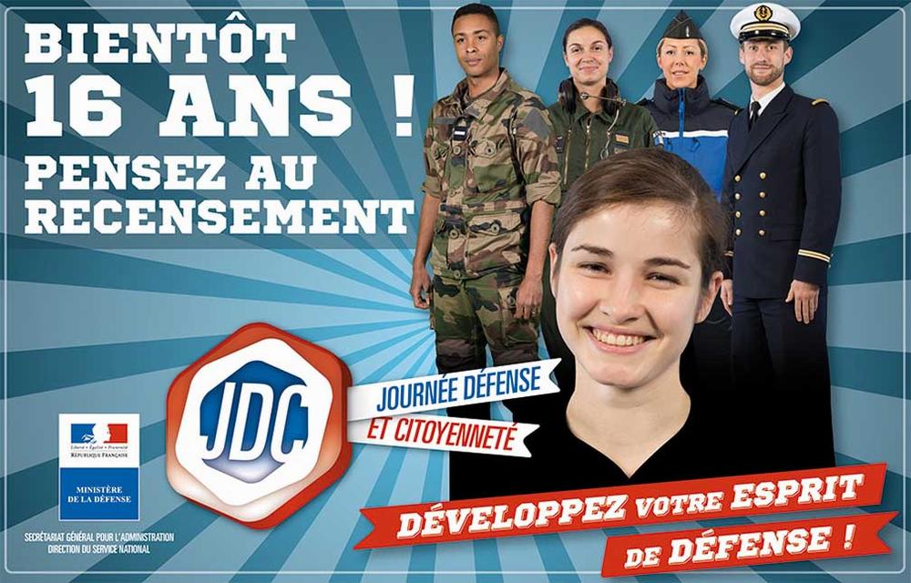 Une affiche de larmée française encourageant les jeunes à sinscrire au recensement militaire.