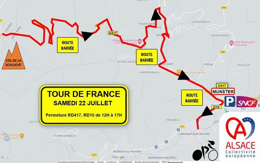 Le Tour de France traversera lAlsace le samedi 22 juillet, avec des routes fermées de 12h à 17h.