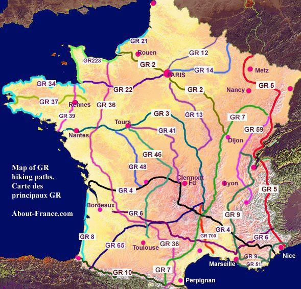 Carte des principaux GR en France.